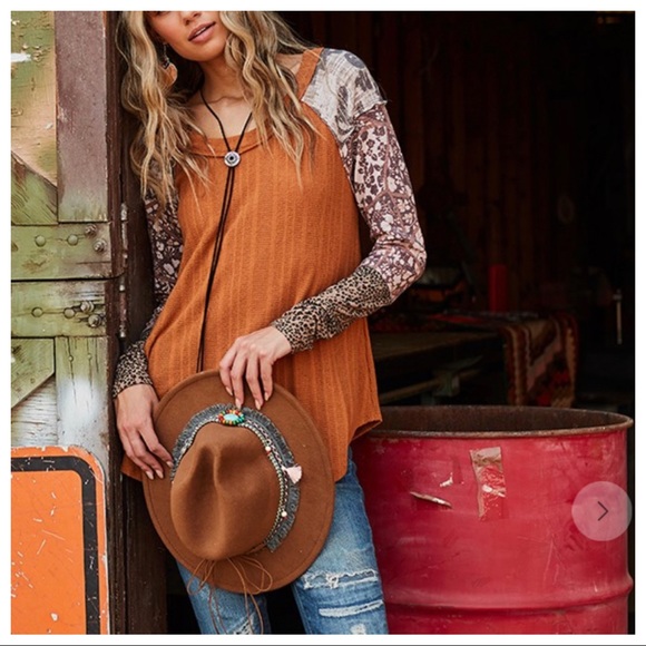 Alison  Mixed Print Contrast boho chic sleeve top - Picture 4 of 6